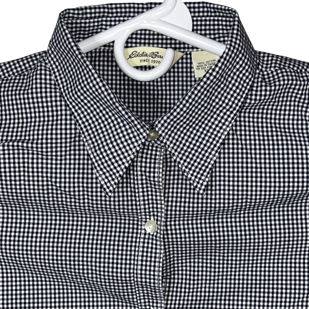 Eddie Bauer Women's XXL Blue White Gingham Checkered Button Down Shirt Top